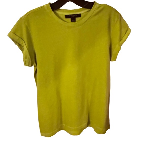 All Saints Tops - All Saints Women’s Bright Lime Short rolled Sleeve Tee shirt Cotton Sz S NWOT